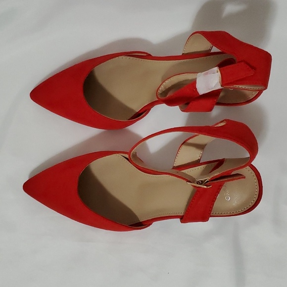 ORIPLALLA Heels for Women Dress Shoes Low Heel Ankle Strap Slingback D'Orsay Red - Picture 13 of 13